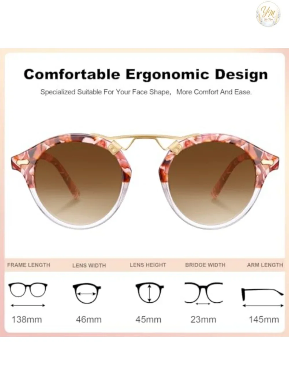 Polarized Round Sunglasses for Women UV400 Protection Acetate Frame Retro